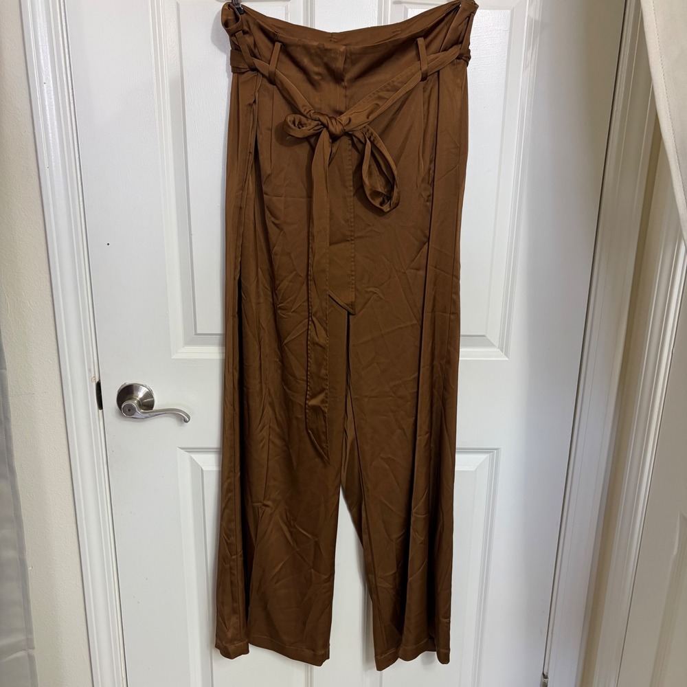 Universal Standard Brown Satin Wide Leg Paperbag Waist Pants Large USPA0420